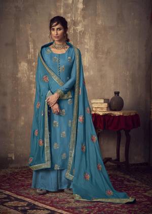 Add This Very Pretty Designer Straight Suit In Blue Color. Its Top Is Fabricated On Jacquard Silk Paired With Santoon Bottom Paired With Chinon Chiffon Fabricated Dupatta. Its Rich Fabric And Color will Earn You Lots Of Compliments From Onlookers. 