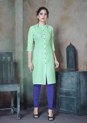 Add This Casual Sea Green Color Plain Kurti Fabricated On Cotton. It Is Light In Weight And Can Be Paired With Same Or Contrasting Colored Bottom. Also It Is Available In All Regular Sizes. Buy Now. 
