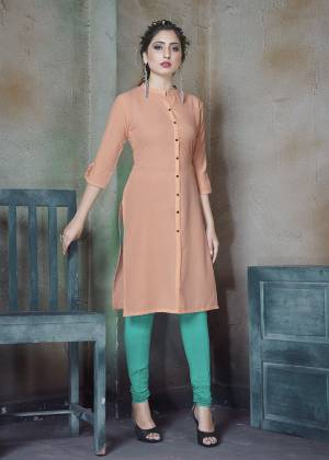Add This Casual Peach Color Plain Kurti Fabricated On Cotton. It Is Light In Weight And Can Be Paired With Same Or Contrasting Colored Bottom. Also It Is Available In All Regular Sizes. Buy Now. 
