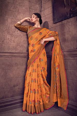 Look Pretty In This Orange Peach Colored Designer Saree. This Saree And Blouse Are Fabricated On Cotton Handloom Beautified With Weave. Buy Now.