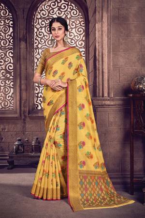 Flaunt Your Rich And Elegant Taste Wearing This Yellow Color Designer Saree. This Saree And Blouse Are Fabricated On Cotton Handloom Beautified With Weave All Over. 