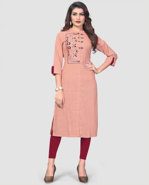 For Your Casual Or Semi-Casuals, Grab This Simple Readymade Straight Kurti In Peach Color Fabricated On Cotton. Its Fabric Is soft Towards Skin And Esnures Superb Comfort All Day Long.