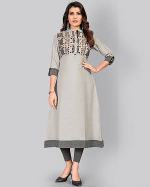 Add This Pretty Simple Kurti To Your Wardrobe In Grey color Fabricated On Flex Cotton. This Readymade Kurti Is Suitable For Daily Or Office Wear.