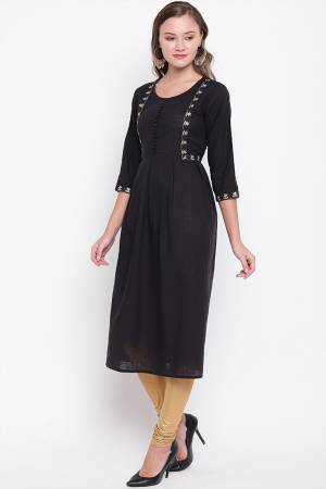 Here Is A Simple And Elegant Looking Readymade Kurti In Black Color Fabricated On Cotton. This Kurti Is Light In Weight And Can Be Paired With Same Or Contrasting Colored Bottom