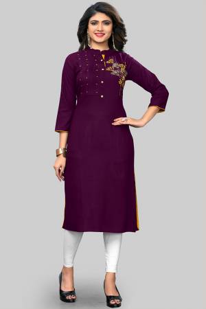 For Your Casual Or Semi-Casuals, Grab This Simple Readymade Straight Kurti In Purple Color Fabricated On Rayon. Its Fabric Is soft Towards Skin And Esnures Superb Comfort All Day Long.