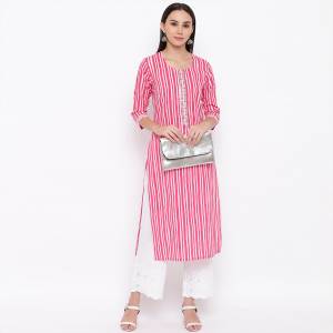 Add This Pretty Simple Kurti To Your Wardrobe In Pink color Fabricated On Cotton. This Readymade Kurti Is Suitable For Daily Or Office Wear.
