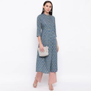 For Your Casual Or Semi-Casuals, Grab This Simple Readymade Straight Kurti In Steel Blue Color Fabricated On Cotton. Its Fabric Is soft Towards Skin And Esnures Superb Comfort All Day Long.