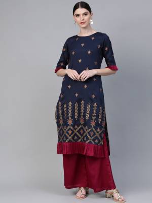 Simple Pair Of Kurti With Bottom Is Here In Navy Blue And Magenta Pink Color. Both The Top And Bottom Are Silk Based and Available In All Regular Sizes. 