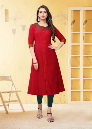 For Your Semi-Casual Wear, Grab This Straight Cut Readymade Kurti In Red Color Fabricated On Viscose Slub. This Kurti Is Beautified With Thread Work. It Is Light Weight And Easy To Carry All Day Long. 