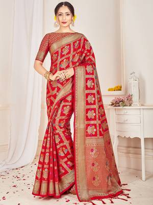 Shine Bright Wearing This Pretty Designer Red Colored Heavy Weaved Saree. This Saree And Blouse Are Fabricated On Banarasi Art Silk Beautified With Weave All Over. It Is Suitable For Upcoming Wedding And Festive Season. Buy Now.