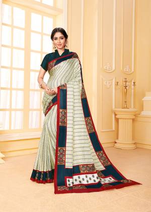 Add This Pretty Designer Saree To Your Wardrobe In Off-White Color Beautified With Prints All Over. This Saree And Blouse Are Fabricated Pashmina Which Is Suitable For the Upcoming Winters. Buy Now.
