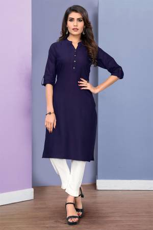 Simple and Elegant Looking Readymade Straight Kurti Is Here In Navy Blue Color Fabricated On Rayon. This Plain Kurti Can Be Paired With Same Or contrasting Colored Bottom. 