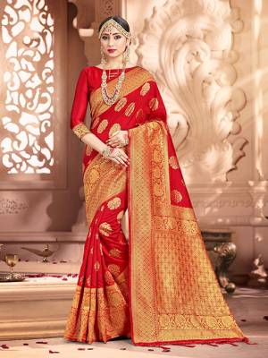 Shine Bright Wearing This Pretty Designer Red Colored Heavy?Weaved Saree. This Saree And Blouse Are Fabricated On Banarasi Art Silk Beautified With Weave All Over. It Is Suitable For Upcoming Wedding And Festive Season. Buy Now.