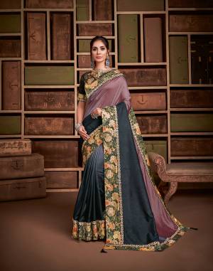 Personify elegance in this shaded silk saree paired with vibrant floral print border and matching blouse. Drape it in a classic nivi-style drape to look ulra-stylish 
