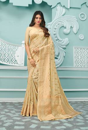 Simple And Elegant Looking Silk Based saree Is Here In Cream Color. This Saree and Blouse Are Fabricated On Cotton Handloom Beautified With Weave All Over. Buy Now