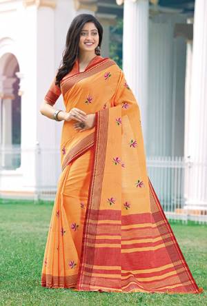 Flaunt Yout Rich And Elegant Taste Wearing This Saree In Red Color. This Elegant Looking Saree And Blouse Are Fabricated On Line Beautified With Minimal Thread Embroidered Motifs. 