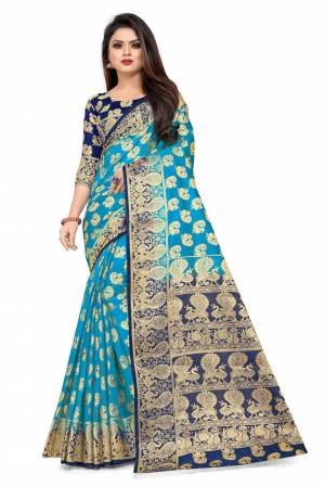 For A Proper Traditional Look, Grab This Heavy Weaved Silk Based Designer Saree In Blue Color Paired with Navy Blue Colored blouse. This Saree and Blouse Are Fabricated On Art Silk Which Gives A Rich Look To Your Personality. 