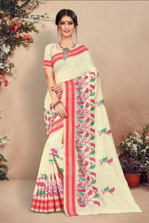 Simple And Elegant Looking Pretty Saree Is Here In Off-White Color. This Saree And Blouse Are Fabricated On Cotton Beautified With Pretty Thread Work. Buy Now. 