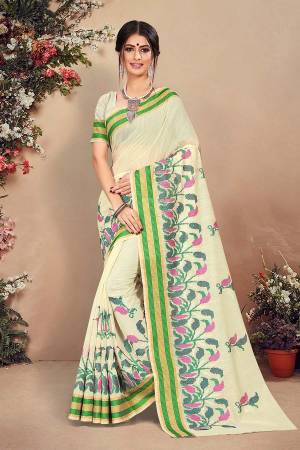 Simple And Elegant Looking Pretty Saree Is Here In Off-White Color. This Saree And Blouse Are Fabricated On Cotton Beautified With Pretty Thread Work. Buy Now. 