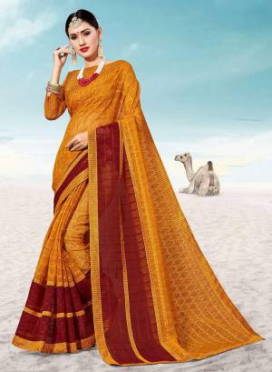 Pretty Simple Saree For Your Casual Or Semi-Casual Wear Is Here In Musturd Yellow Color. This Saree And Blouse Are Fabricated On Kota Silk Beautified With Prints All Over. 