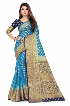 For A Proper Traditional Look, Grab This Heavy Weaved Silk Based Designer Saree In Blue Color Paired with Navy Blue Colored blouse. This Saree and Blouse Are Fabricated On Art Silk Which Gives A Rich Look To Your Personality. 